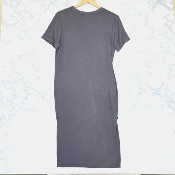 SEN Perry T-Shirt Dress Womens 2 Gray Jersey Midi Side Ruched Side Slits Minimal - Picture 4 of 9